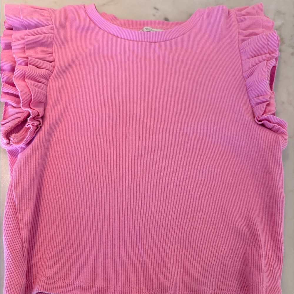 Zara Kids Pink Ruffle Sleeve Tee, size M